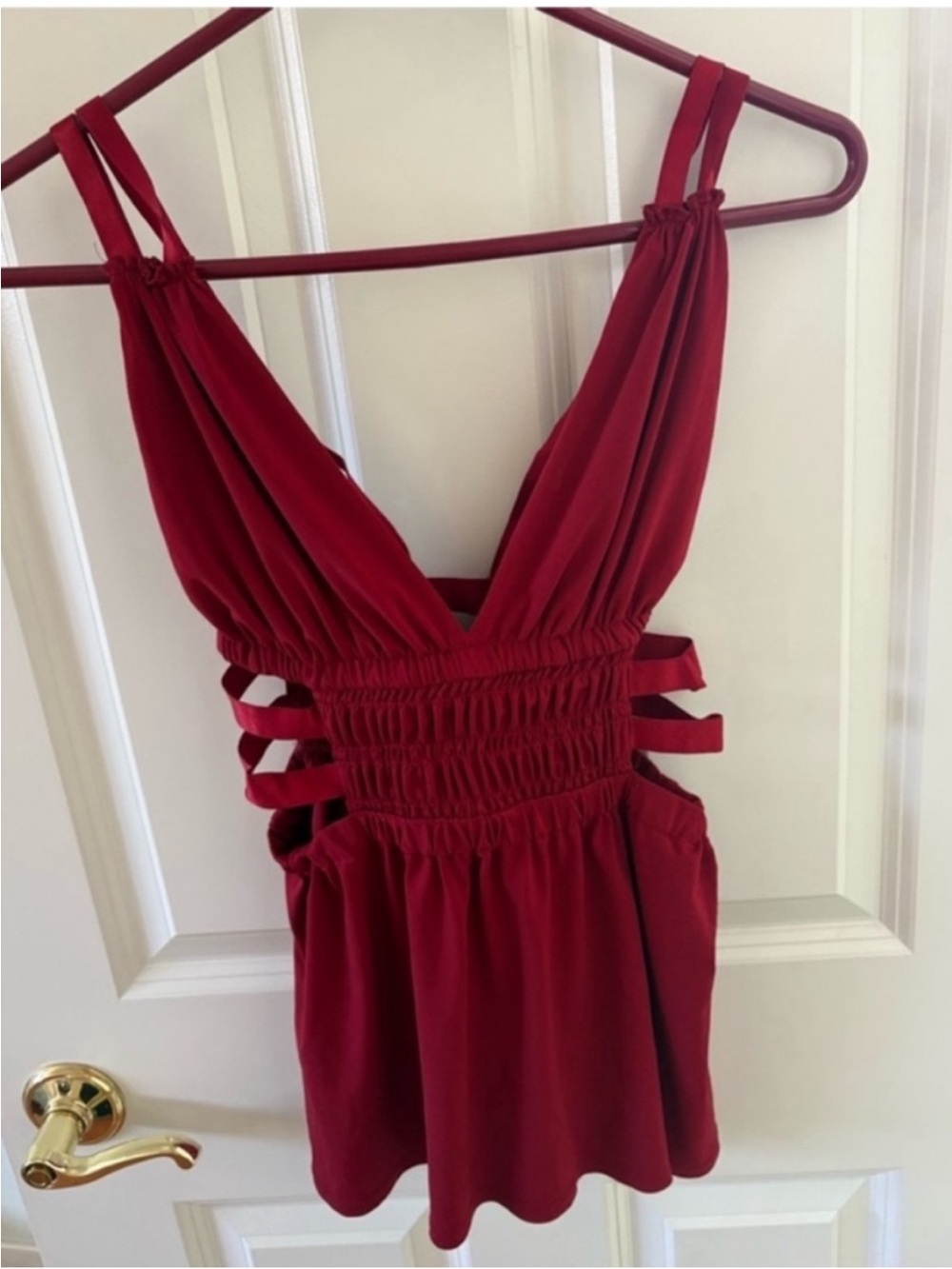 Express Crimson Red Mini Dress with Cutout Details